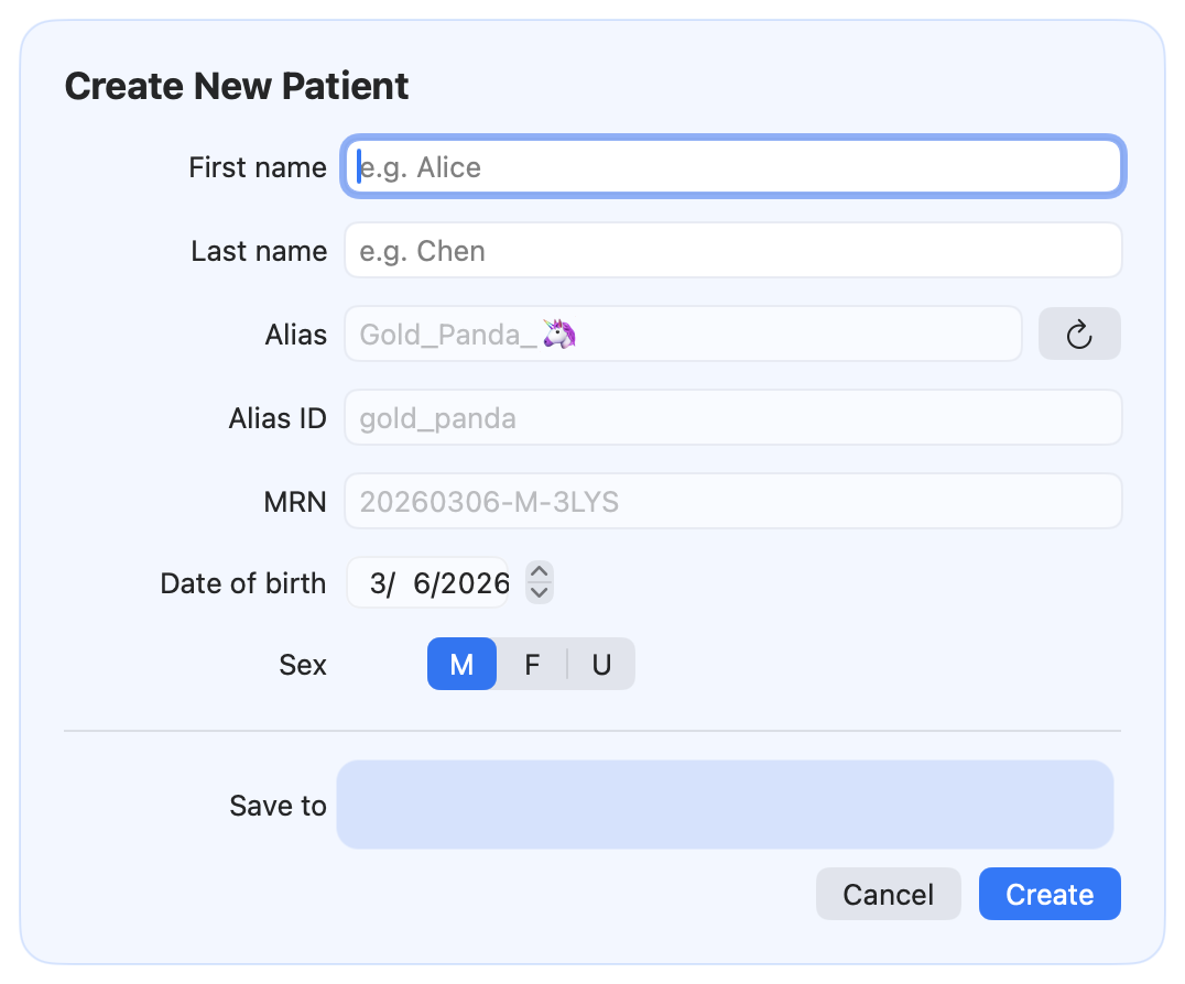 CareFlow Kids — Create patient screen