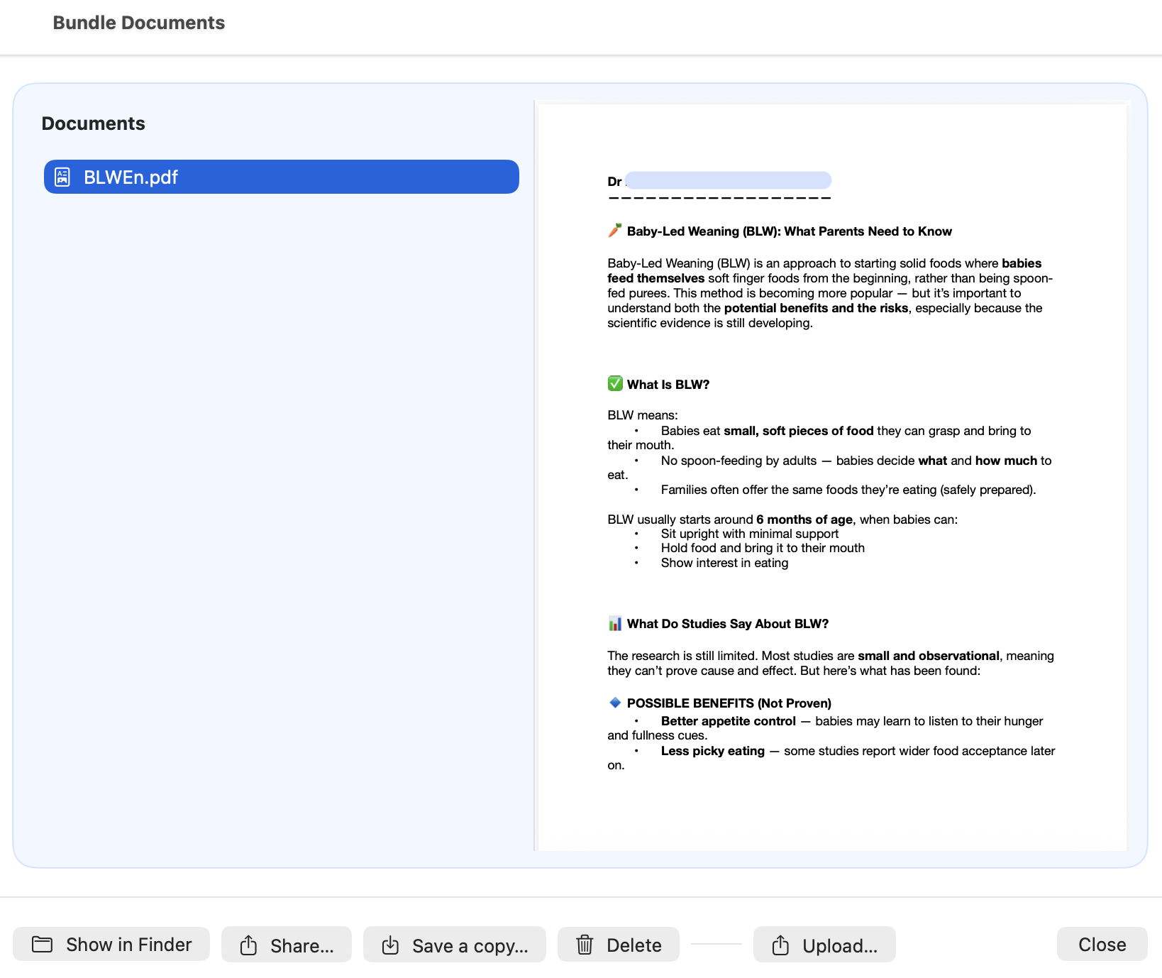 CareFlow Kids — Documents panel
