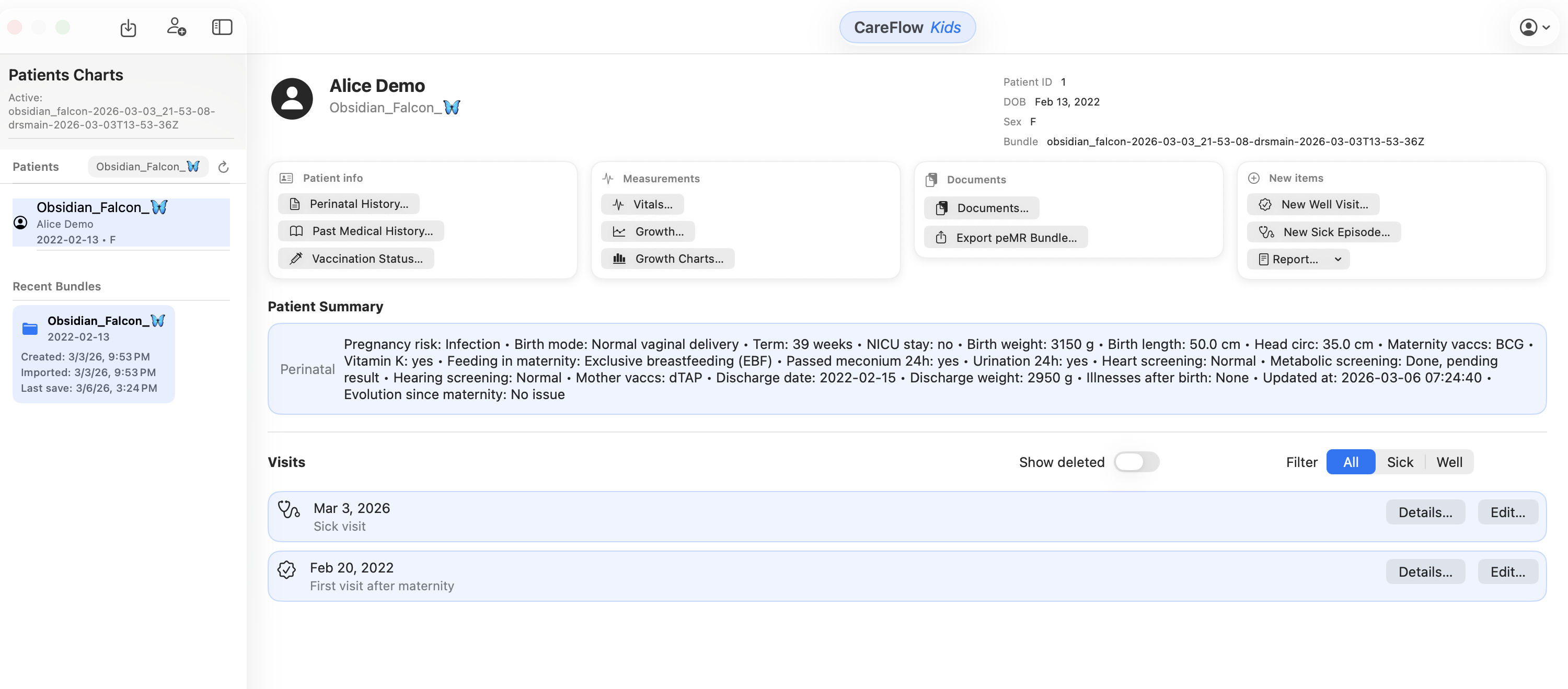 CareFlow Kids — Main screen