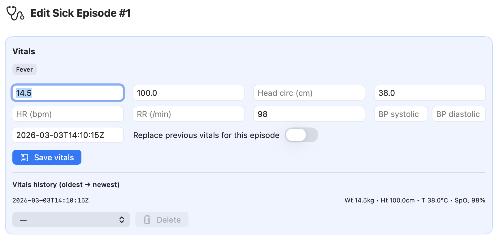 CareFlow Kids — Recording vitals