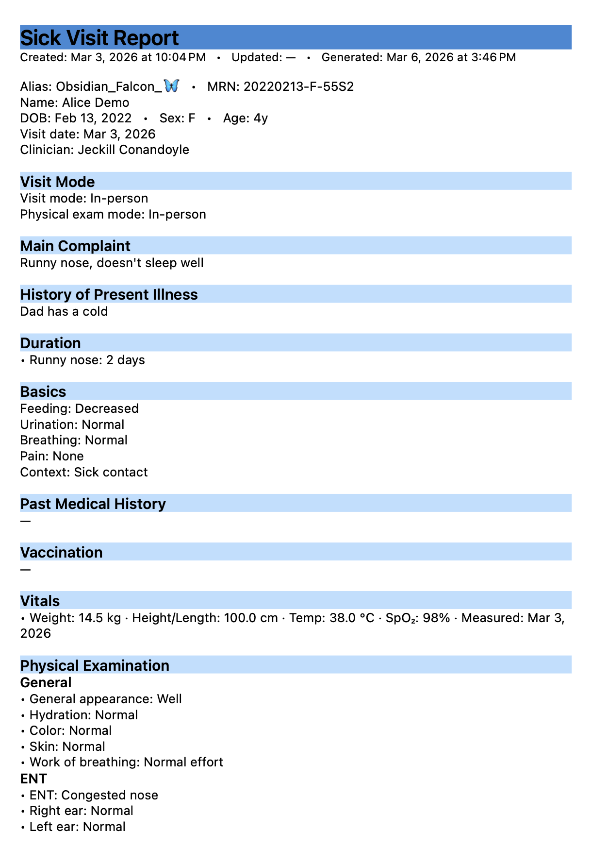 CareFlow Kids — Sick report example      