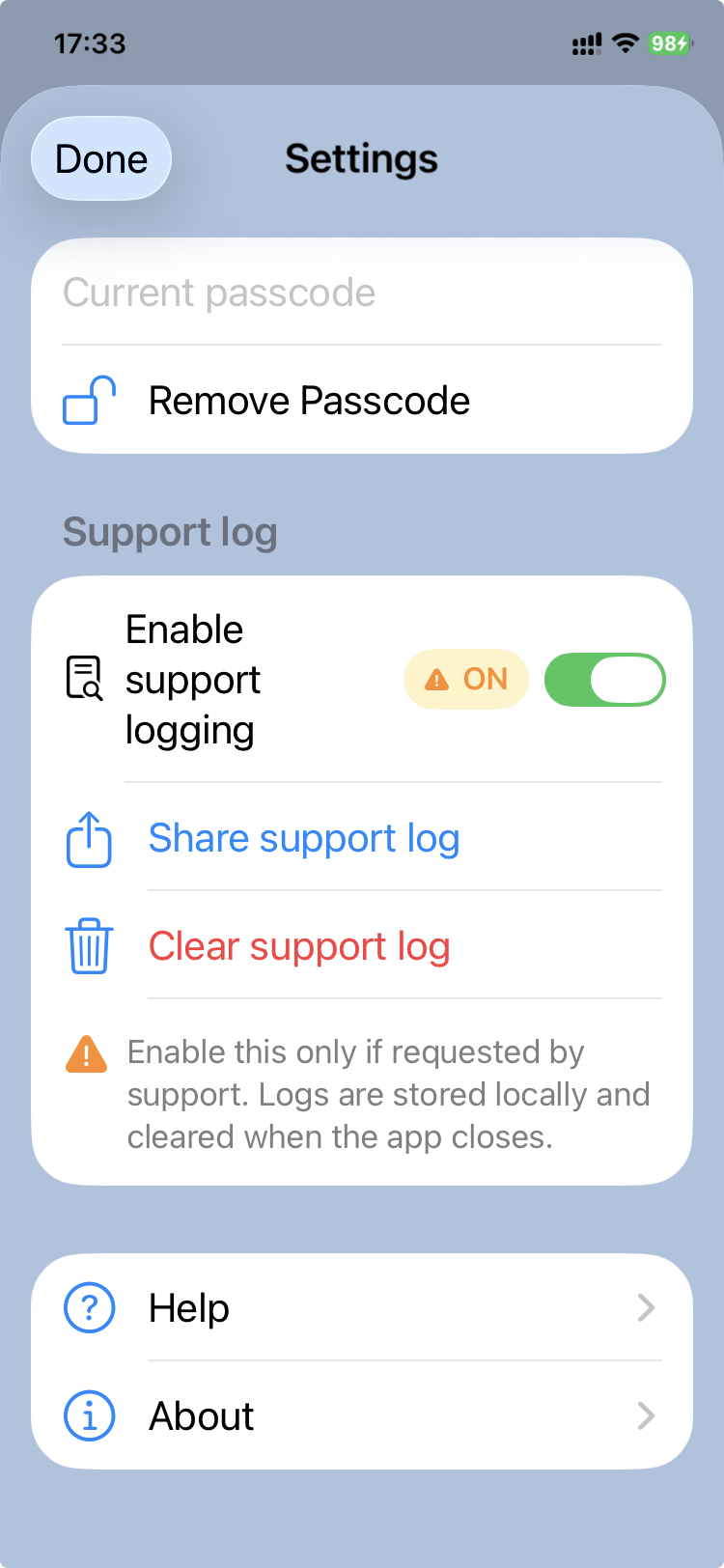 CareView Family — Support log
